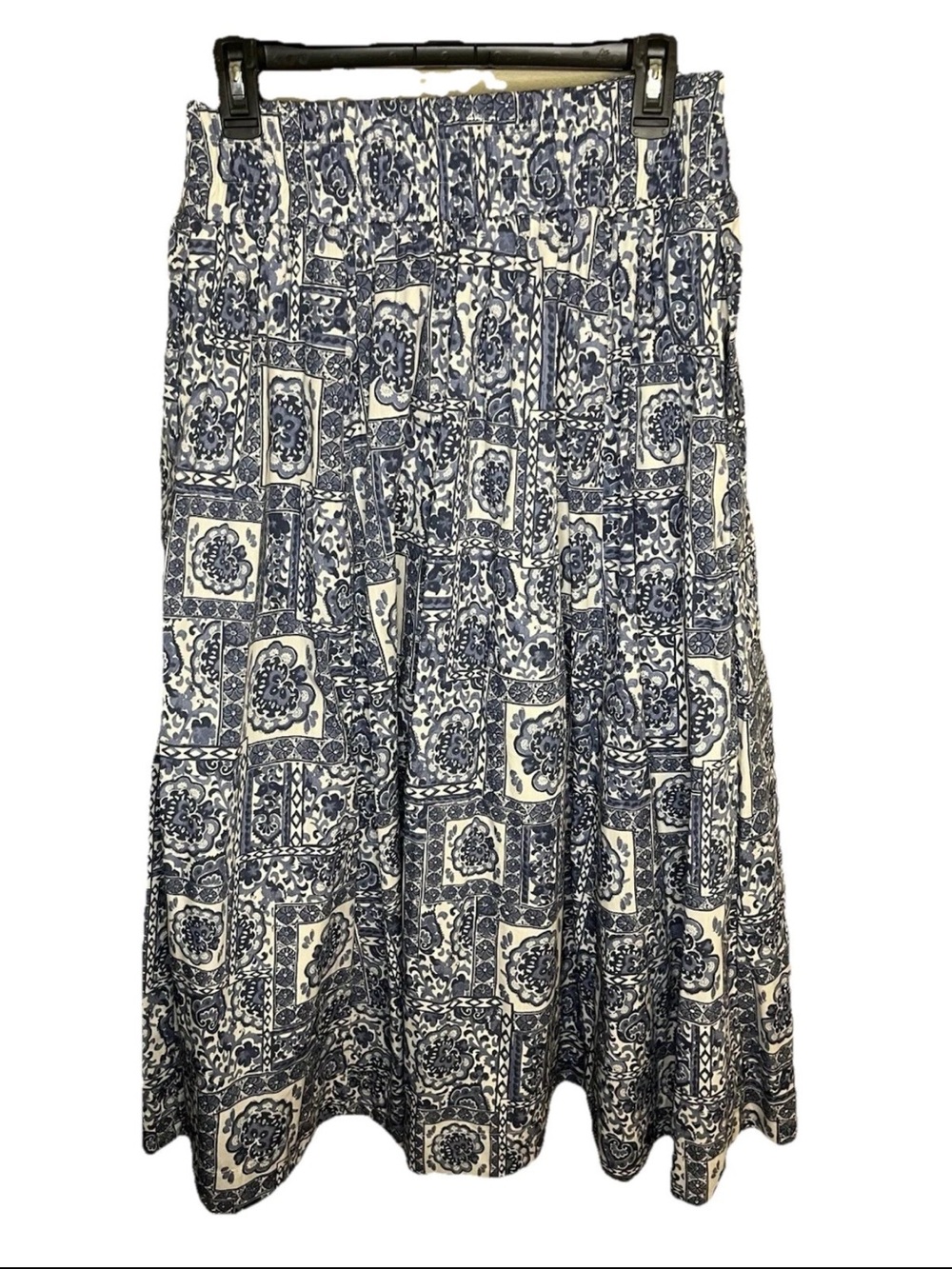 Abercrombie And Fitch Pattern Mixed Poplin Tiered Maxi Skirt Blue Tile MP